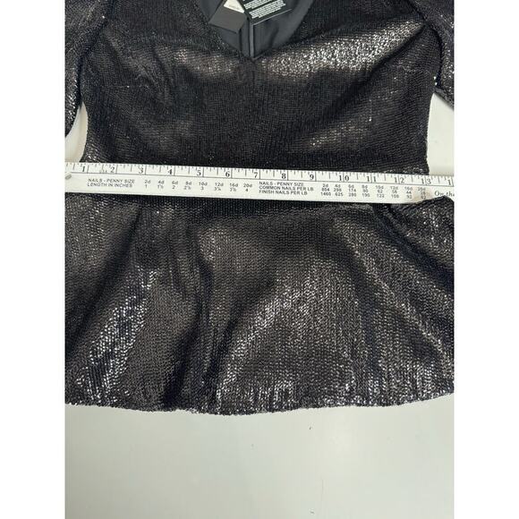 Rachel Zoe Top Sequin Peplum Short Flutter Sleeve Black Size 0 NEW - Picture 9 of 10